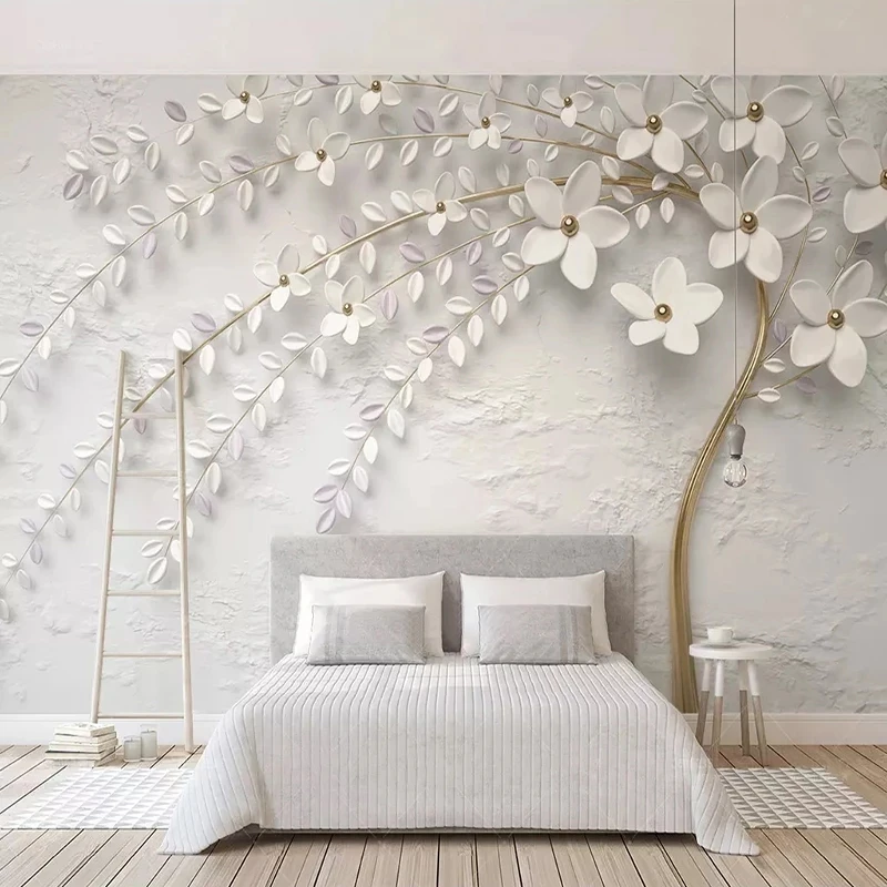 Custom Mural 3D Embossed White Flower Branch Photo Wallpaper Bedroom Living room TV background wall restaurant study Hotel tree