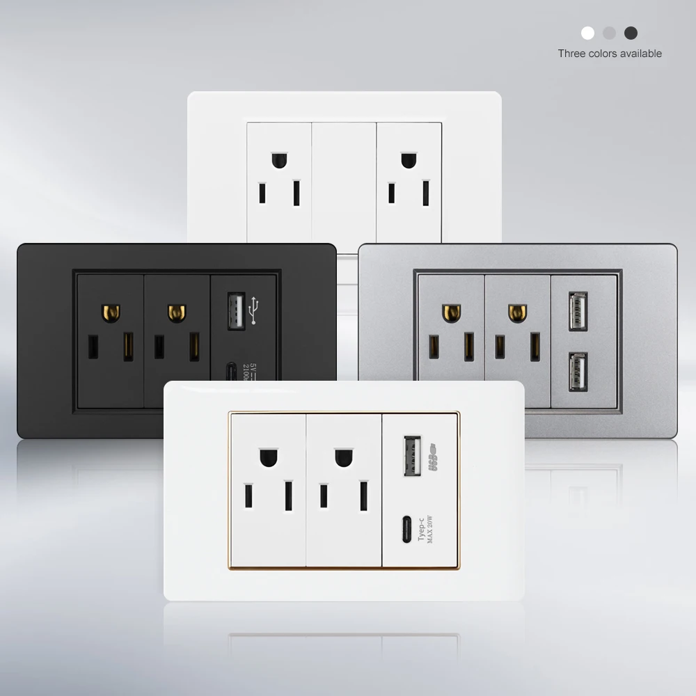 VISWE US Standard Socket Type-C USB plug 118*72mm frame retardant PC Panel Decorated with Gold Border, Wall plug with usb