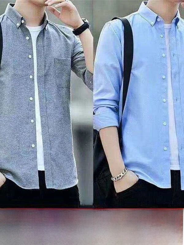 Men's Long Sleeve Shirt Summer Thin Fashion Pure Color Casual Loose Fit Button up Breathable Comfortable Sun Protection