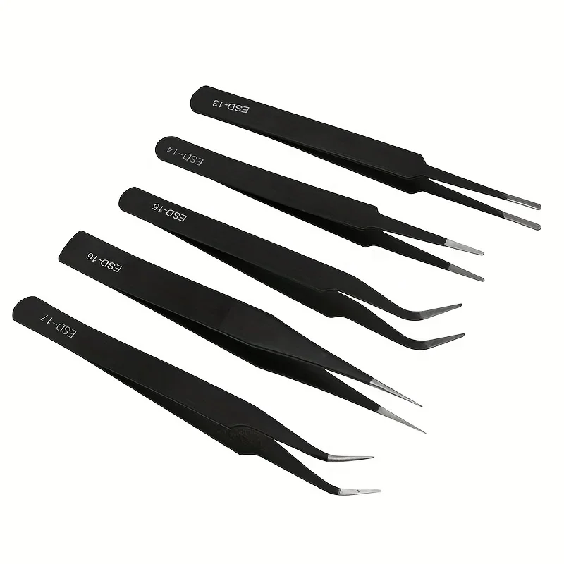 For electronic repair and process modeling Precision ESD anti-static tweezers set -6-pc durable stainless steel tool bending&St
