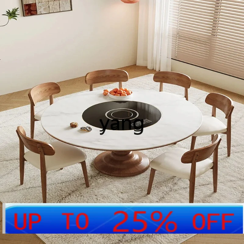 

LH multi-functional solid wood rock slab dining table with turntable induction cooker vegetable heating board integrated