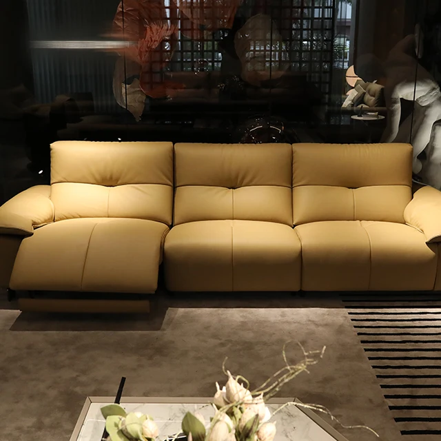 ห้องนั่งเล่นที่ทันสมัยไฟฟ้าสมาร์ทหนังขี้เกียจโซฟาสีที่กําหนดเองมัลติฟังก์ชั่เตียงโซฟาเปิดประทุน
