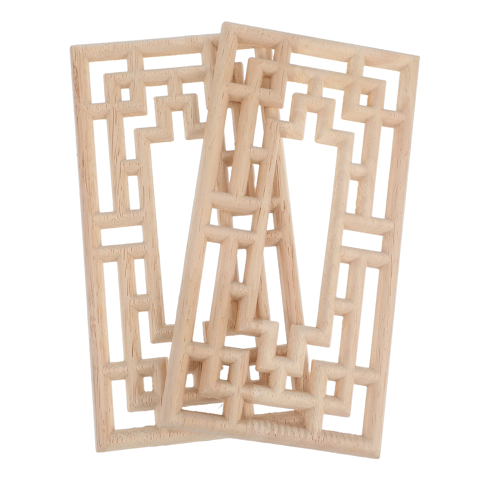 

2 Pcs Decor Carved Onlay Applique Beige Wood Decorative Wooden Appliques Bed Frame