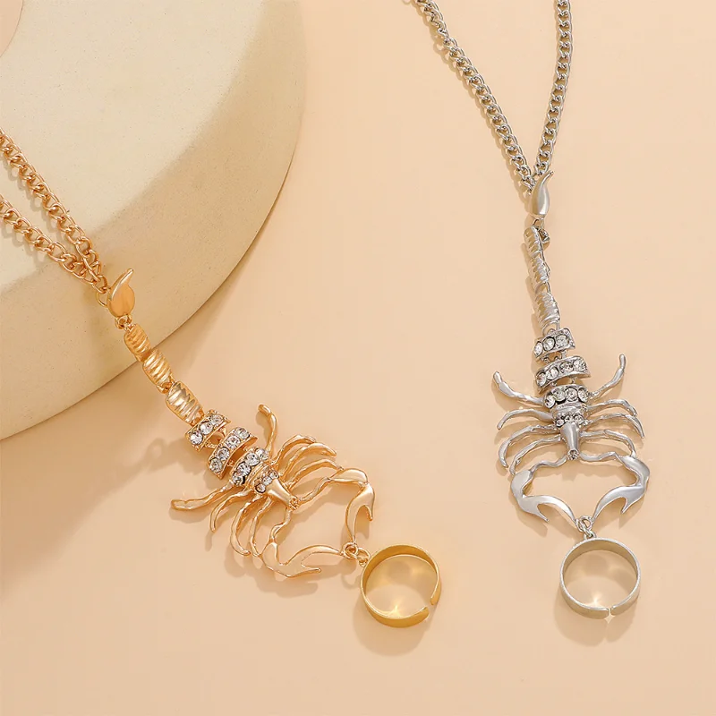 WANZHI New Punk Gold Plated Inlaid Zircon Scorpion Bracelet for Women Exaggerate Animal Connect Fingers  Party Jewelry