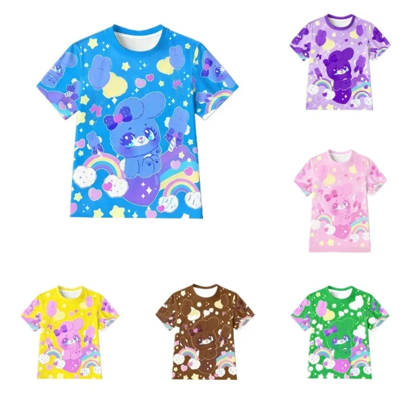Nueva Camiseta de Moda para Mujer, Edición Limitada, Diseño de Conejito Dulce y Encantador, Color Rosa Nebulosa Arcoíris, Transpirable, para el Hogar