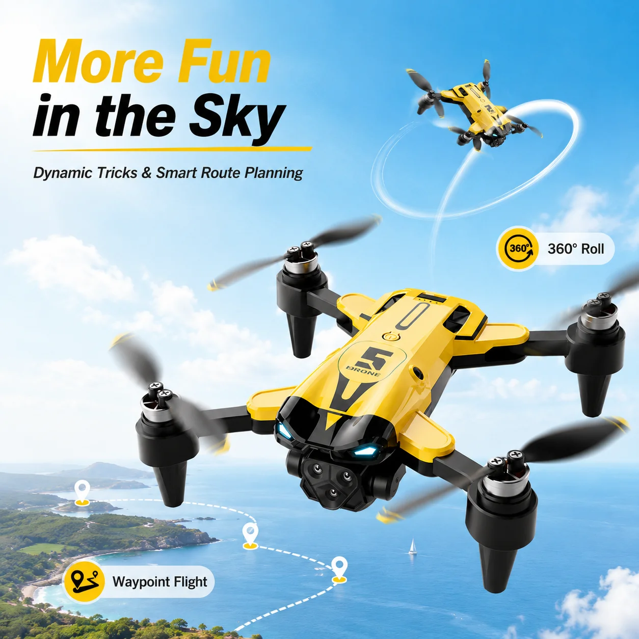 RC Drone Optical Flow Hover Smart Follow Waypoint Trajectory Flight One Key Takeoff Landing Return 360° Roll Headless Mode Outdoor Flying Drone