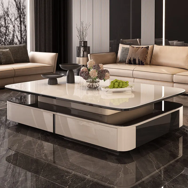 Italian modern simple coffee table enlarged small apartment living room rock slab height of more than 45 sets of medieval black