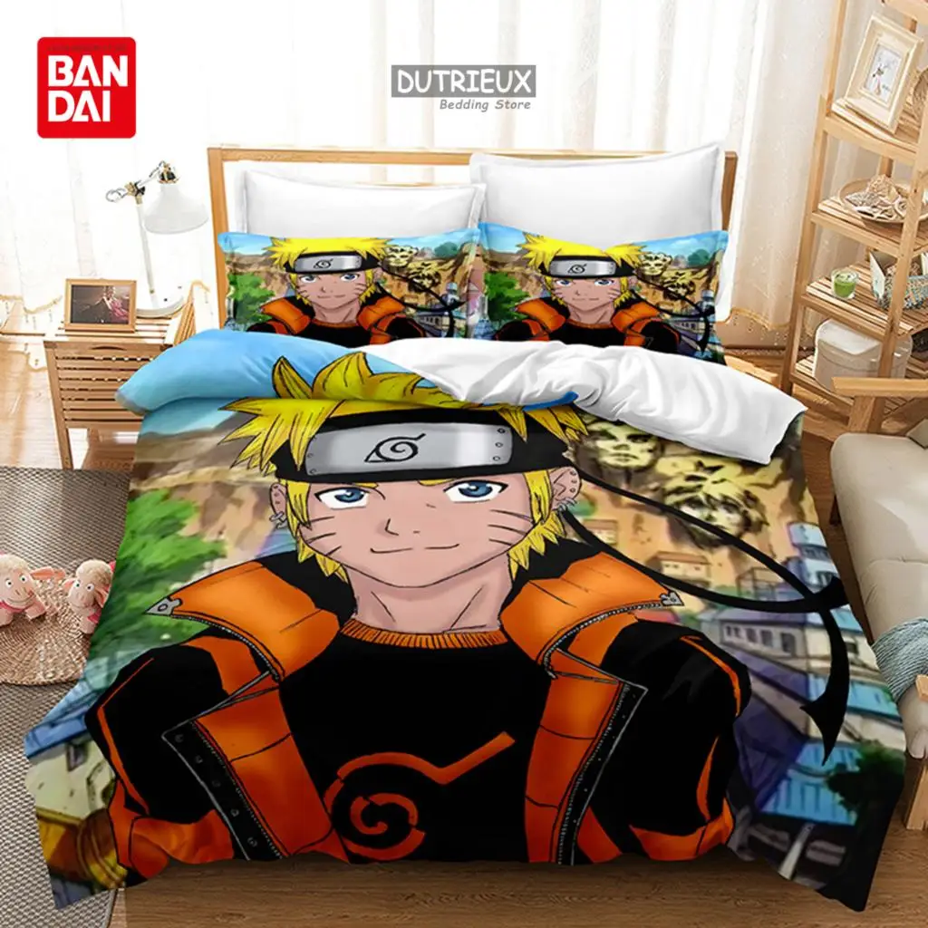 3PCS Uchiha Sasuke Kids Naruto Bedding Set Duvet Cover Quilt Cover Pillowcase Uzumaki Double Size Bedroom Bed Linen Decoration