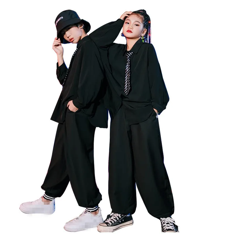 Jazz Modern Dance Costumes Black Suit Street Dance Wear Hip Hop Dance Clothing Children Performance Stage Costumes