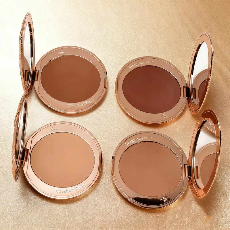 بودرة ظلال الوجه الخالية من العيوب باللون الذهبي الوردي الساخن، لوحة ظلال ثلاثية الأبعاد، تصميم طبيعي رقيق، مكياج محمول