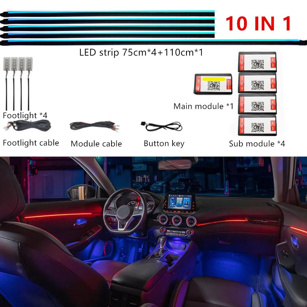 LED Symfonie Auto Omgevingslicht 64 RGB Interieur Acryl Lichtgeleider Glasvezel Auto Decoratie Sfeer 18/14/10/6in1 Universeel