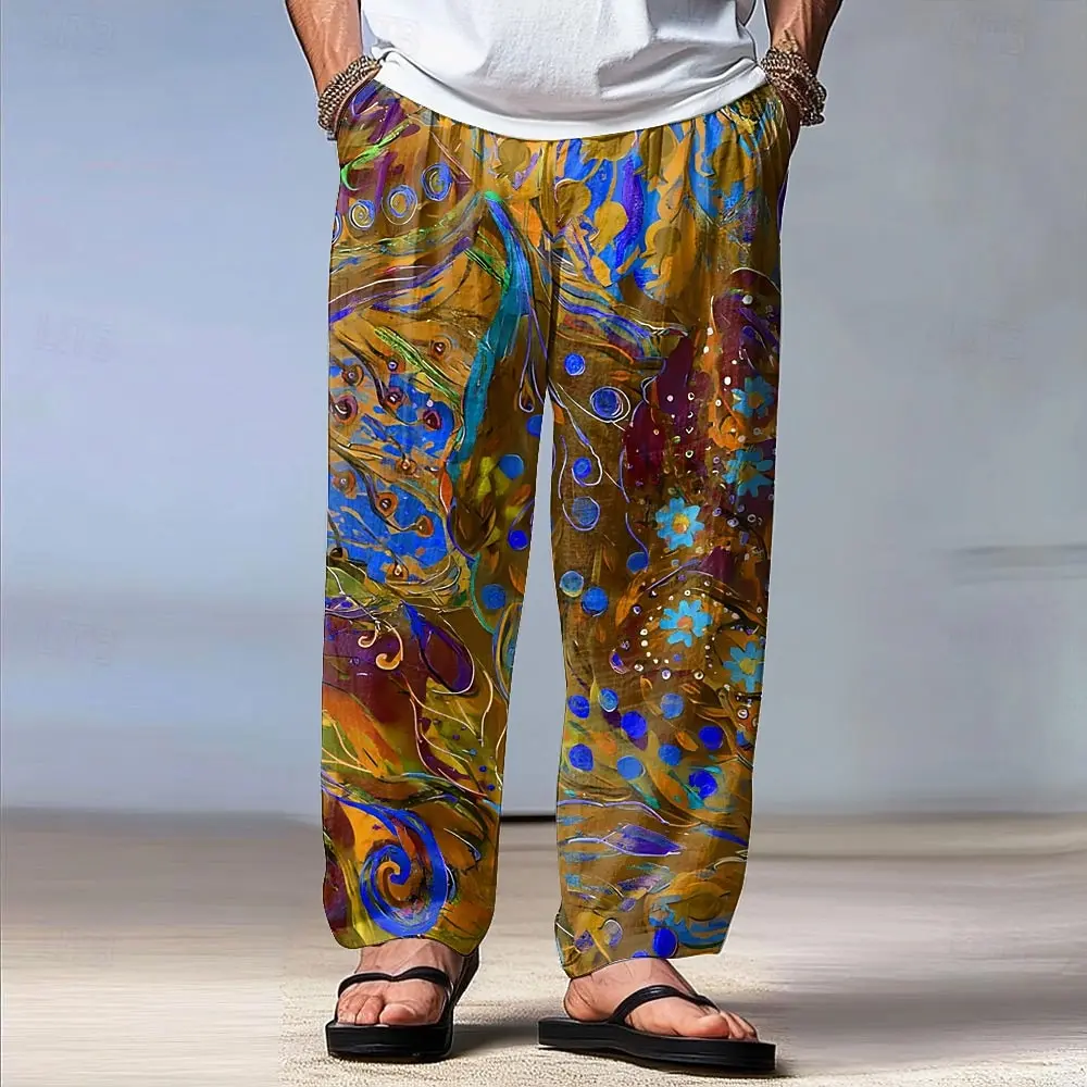 3D printed colorful pattern printing, fashionable, high-quality and comfortable men's wide leg pants, suitable for daily wear