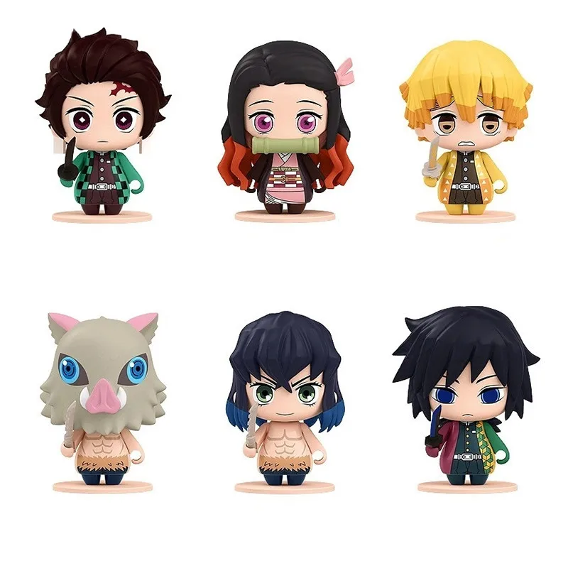 6Pcs/1 Set Anime Demon Slayer Kamado Nezuko Tanjirou Agatsuma Zenitsu PVC Q Version Sitting Model Toy Action Figure 6CM