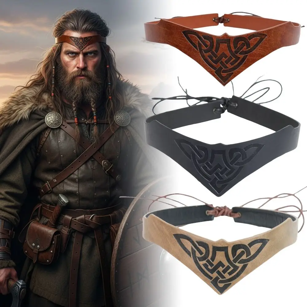 Viking Medieval Knight Headband Cosplay Adjustable PU Leather Headwear Dress Up Props For Role Play Games and Costume Events