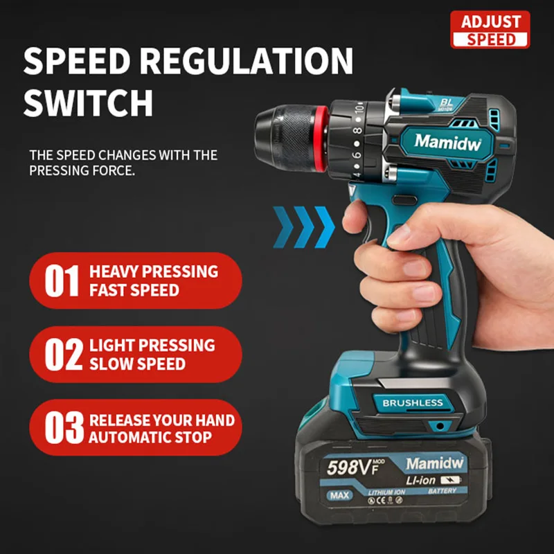 

Бесщеточная электрическая ударная дрель с крутящим моментом 65 Нм, 10 мм, аккумуляторная электрическая отвертка, электроинструмент для Makita, аккумуляторный штифт 18 В