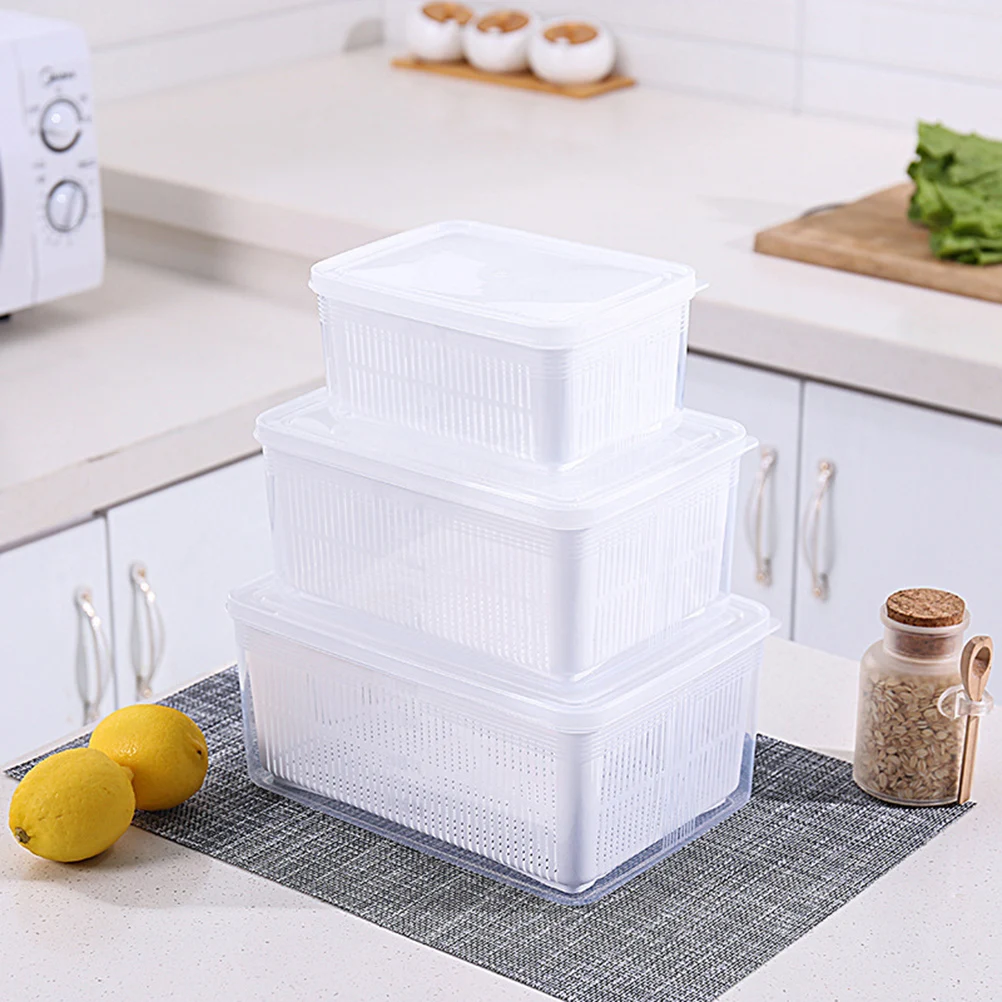 

4.5L Fresh Food Storage Box Transparent Reusable Kitchen Refrigerator Sealed Container with Drain Board for Fruits Vegetables