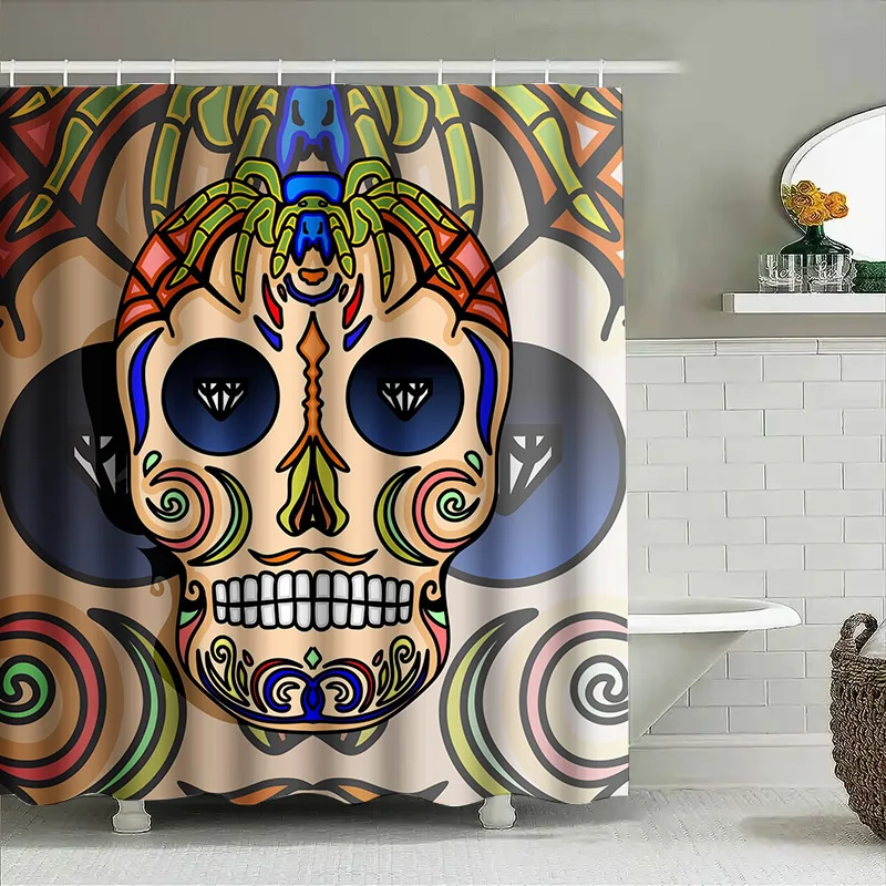 

Tuniu Skull pattern shower curtain, Day of the Dead decor, Mexican style, gothic art, spooky, unique design, bathroom decor