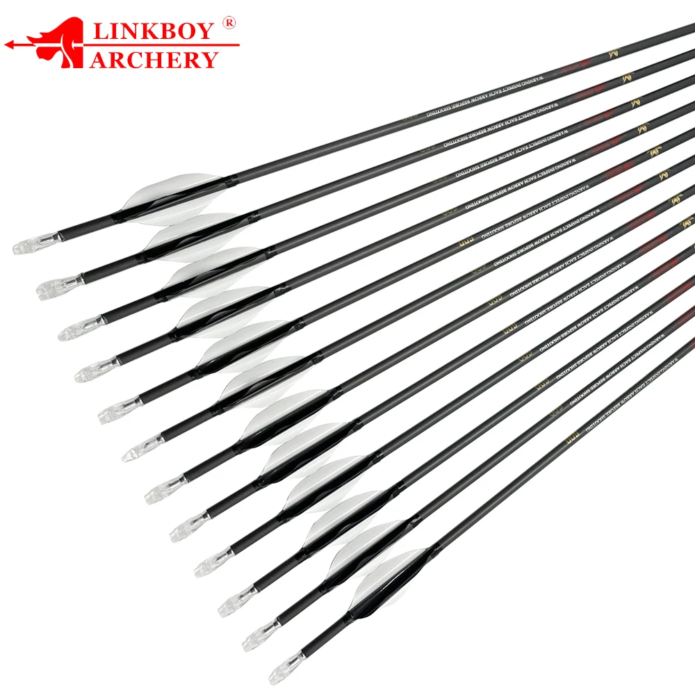 

12 шт., стрелы из чистого углерода Linkboy для стрельбы из лука ID4,2 мм, 1,8 дюйма, спин-лопасти, 80 г, наконечники, изогнутый лук для охоты, 32 дюйма