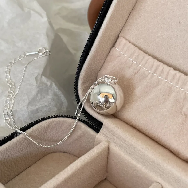 S'STEEL Authentic 925 Silver Round Ball Minimalist Pendant Necklaces For Girls Dainty Matching Engagement Accessories Jewelry