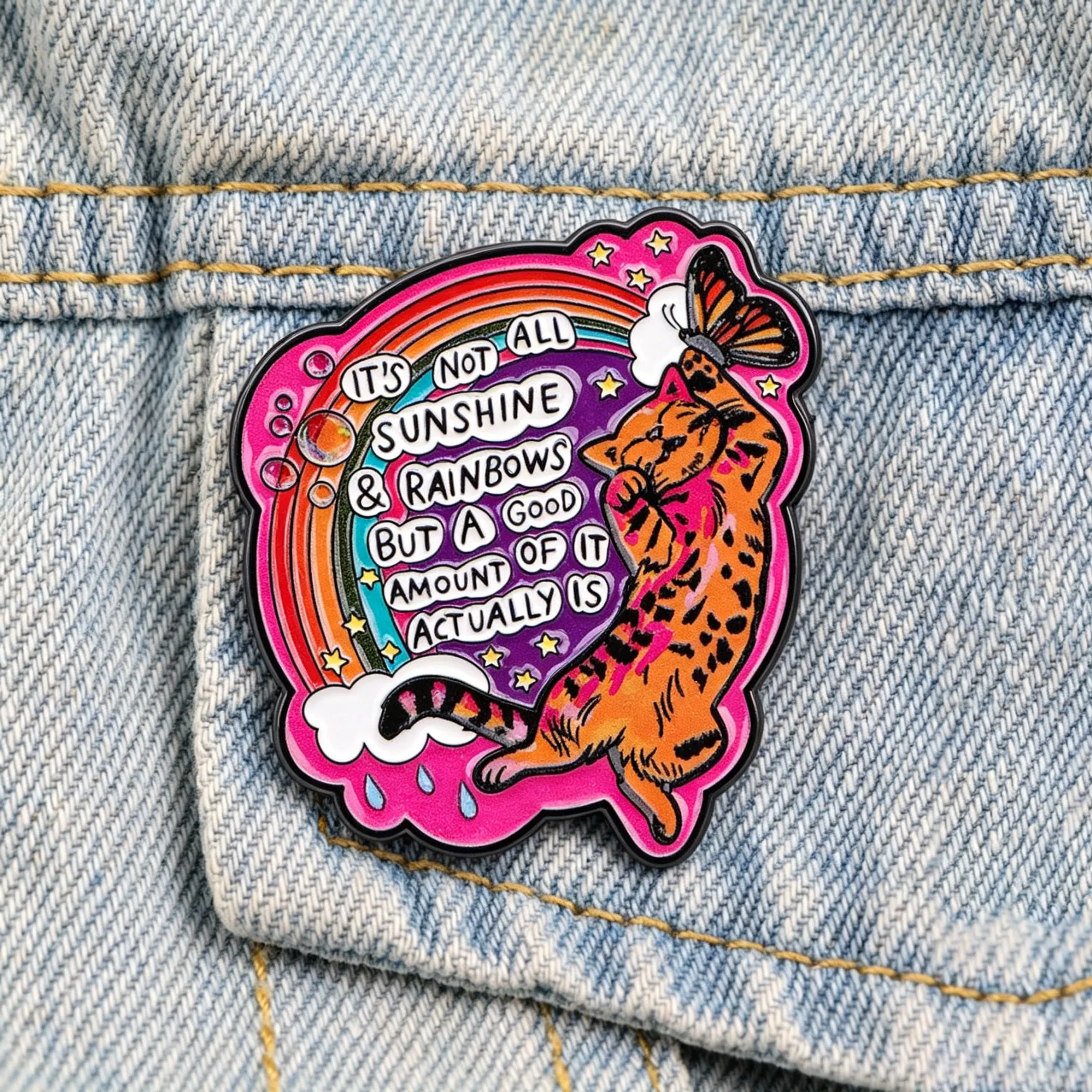 Cat Enamel Pin Inspirational Quote Brooch Colorful Rainbow Lapel Pin for Backpacks Cute Animal Badge Gift Clothing Decoration