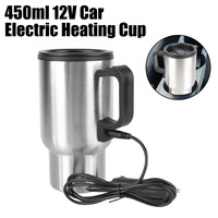 Camping Travel Kettle Electric Heating Car Kettle Vehicle Heating Cup 12V 450ml Stainless Steel Water Coffee Milk Thermal Mug