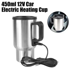 Camping Travel Kettle Electric Heating Car Kettle Vehicle Heating Cup 12V 450ml Stainless Steel Water Coffee Milk Thermal Mug