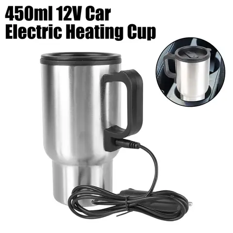 캠핑 여행 주전자 전기 난방 자동차 주전자 차량 난방 컵 12V 450ml 스테인레스 스틸 물 커피 우유 열 머그잔