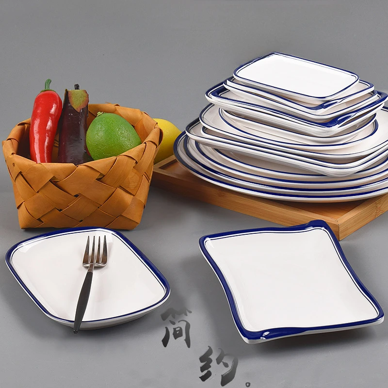 Melamine Plates Rectangular Dinner Dish Commercial Tableware