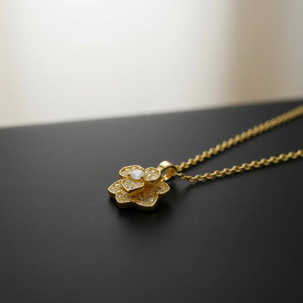 Elegant Silver Tone Copper Pendant Necklace Full Paved Zircon Camellia Floral Decor Jewelry for Banquet & Special Gift Selection