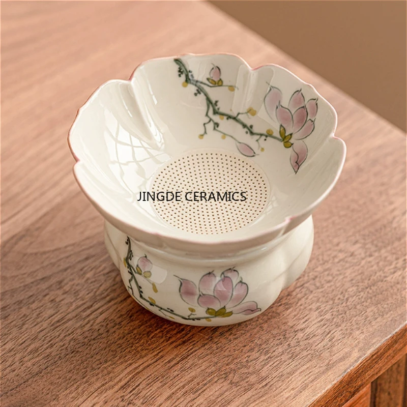 Ceramic Hand-painted Magnolia Tea Strainer Ceramic Tea Filter Office Tea Set Accessories Living Room Desktop Supplies