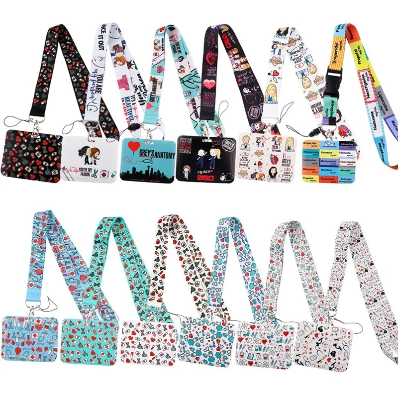 Horizontal Plate Grey's Anatomy Doctor Nurse Credential Holder Neck Strap Lanyards Keychain Holder ID Card Pass Rope Lanyard