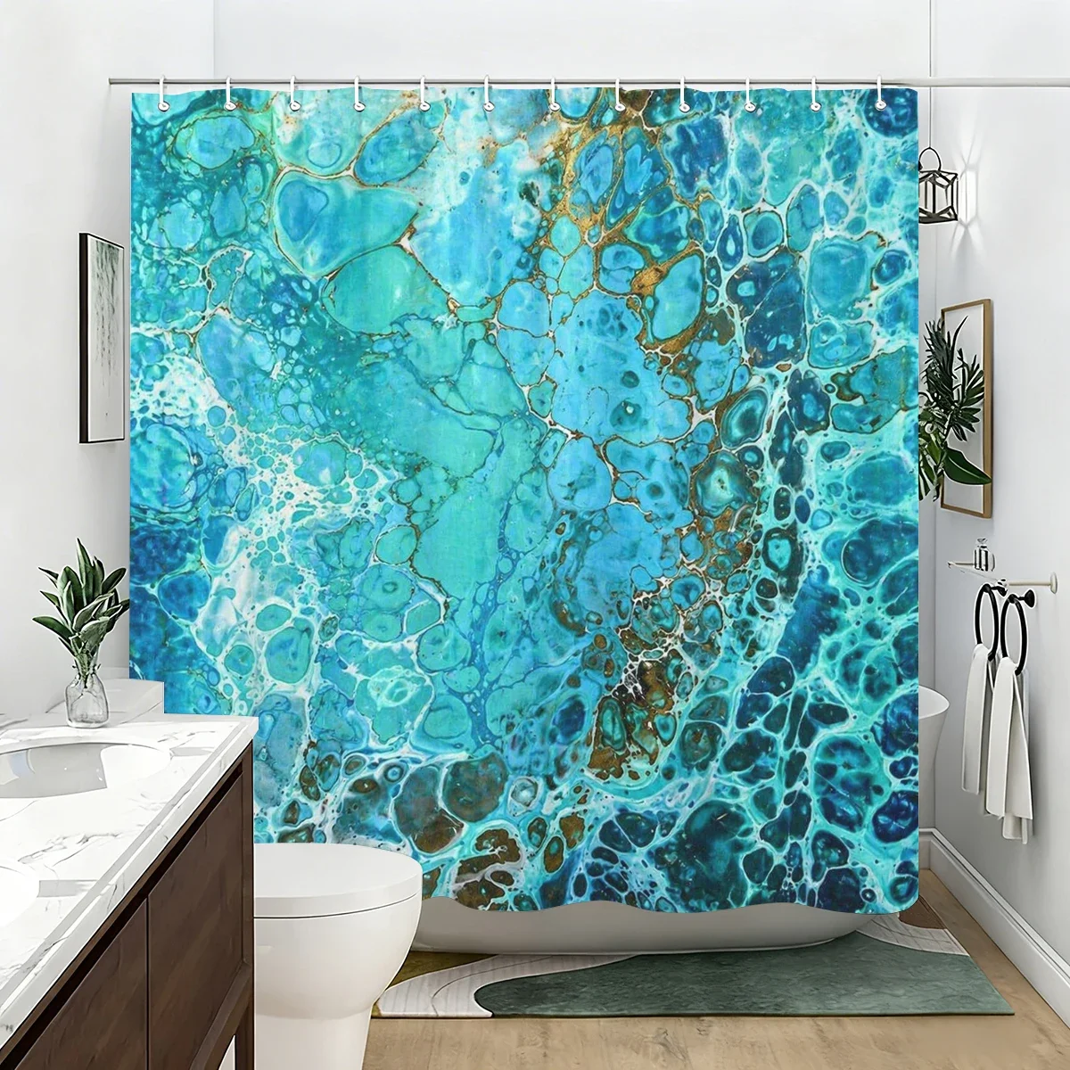 Artistic Themed Polyester Bathtub Curtain - Stylish Printed Shower Curtain, Unique Bathroom Decor with Various Creative Patterns