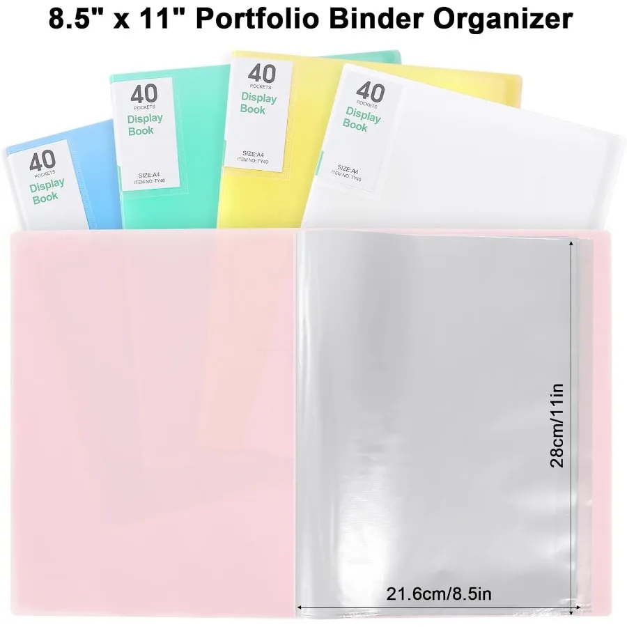 Pasta de portfólio com 40 bolsos, pasta de portfólio de 8,5 "x 11", exibindo 80 páginas, pasta com mangas de plástico, pasta de plástico para mulheres e