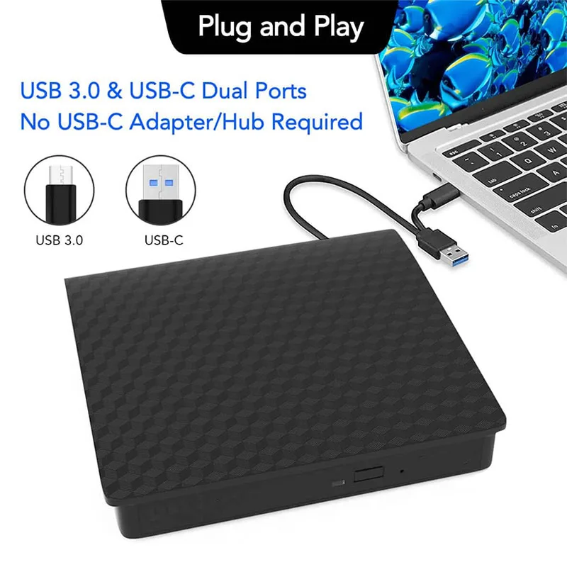 External Blu Ray Drive for Laptop PC CD DVD Read/Write Player Portable 3D Blu Ray Drive Compatible with Windows Linux Mac OS