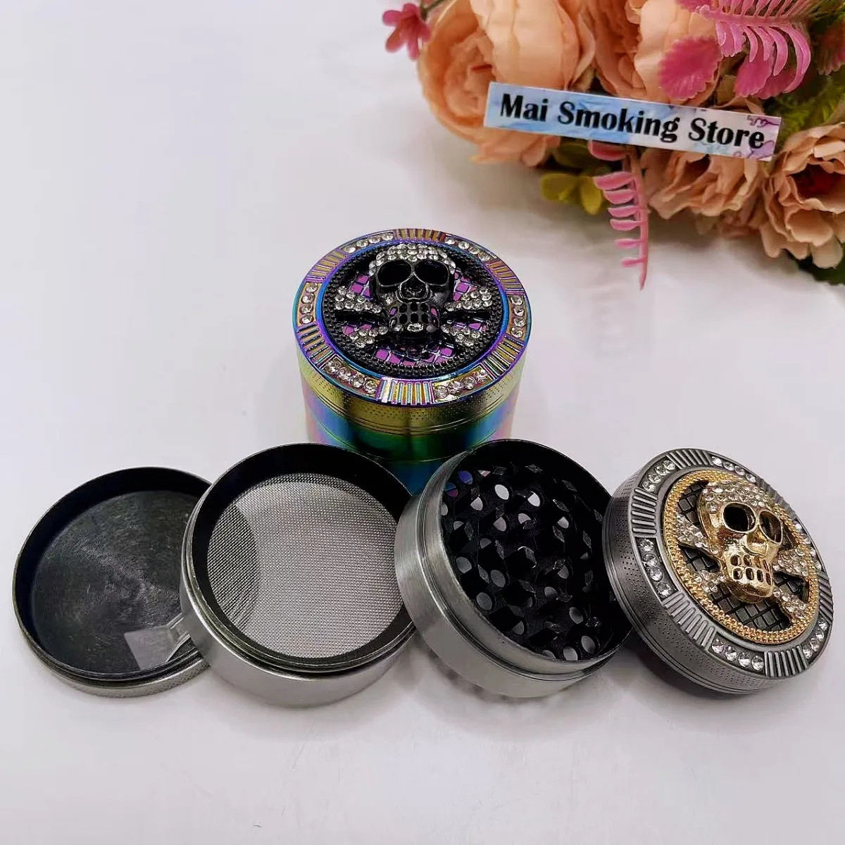 2inch Skull Herb Grinder 4-Layers Manual  Spice Pepper Mortar Metal Tobacco Mill  Grass Grinder Cigarette Smoking Accessories