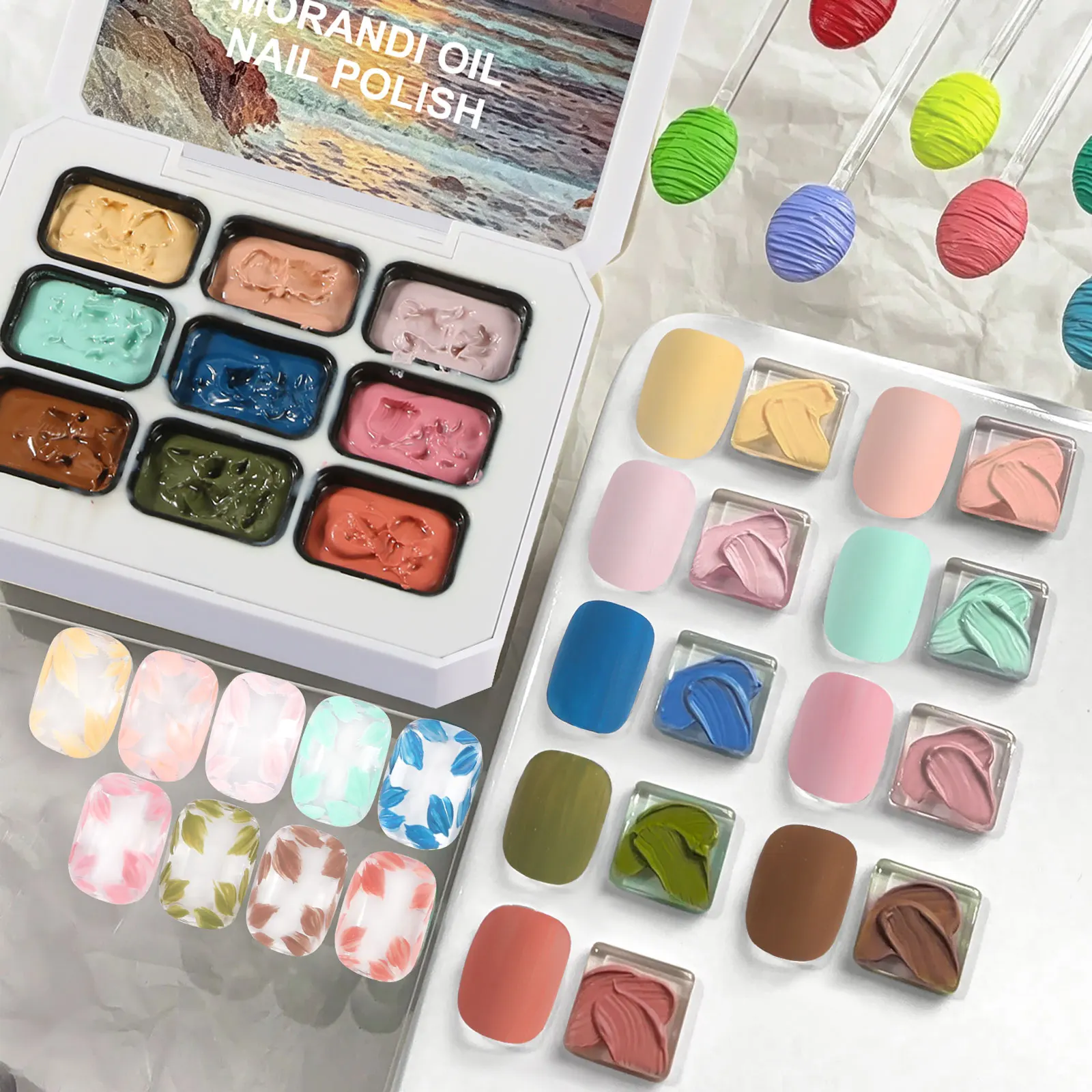 9-Color Summer Romantic Oil Painting Glue Dopamine Color Suit, Durable Solid Gel Oil, High Gloss Multi-Color Solid Gel Oil