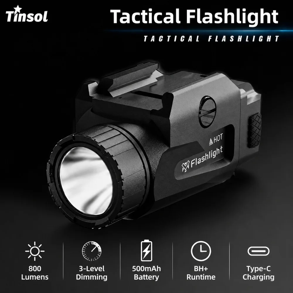 800LM Leistungsstarke Taktische Taschenlampe 4 Modi USB Wiederaufladbar Schnellverschluss Handfeuerwaffen Outdoor-Schießen Picatinny-Schienenmontage Neu