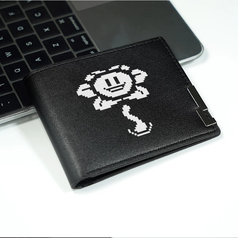 Portfel męski ze skóry PU z wzorem pikselowych kwiatów, minimalistyczny styl biznesowy, lekki, wytrzymały, do codziennego użytku, modny dodatek.