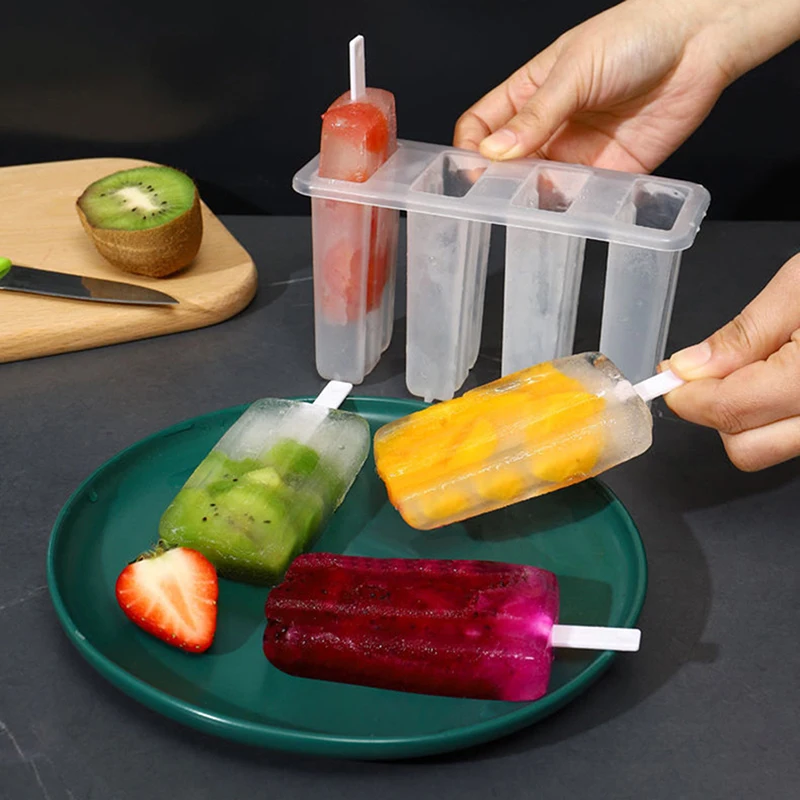 Ice Cream Mold 4 Ice Popsicle Mold Set Ice Maker Ice Tray DIY Reusable with Sticks and Lid Creative Kitchen Tool Summer