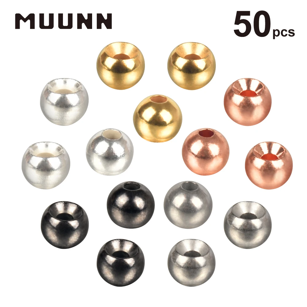 MUUNN 50PCS Fly Tying Tungsten Cyclops Bead, 1.5mm-3.5mm Trout Fishing Nymph Flies Jig Head,Fly Fishing  Accessories