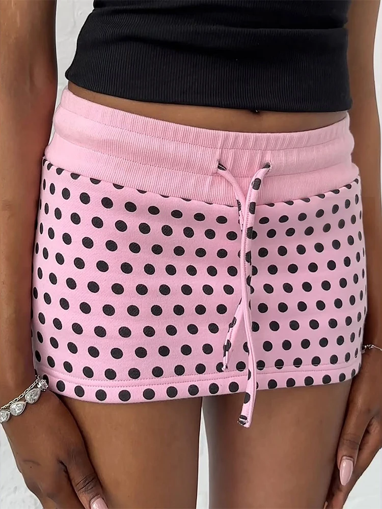 Mini spódniczki Nibber Sweet Girls, damskie, w grochy, ze sznurkiem, elastyczna talia, obcisłe, podkreślające biodra, styl uliczny Y2K, eleganckie spodnie.