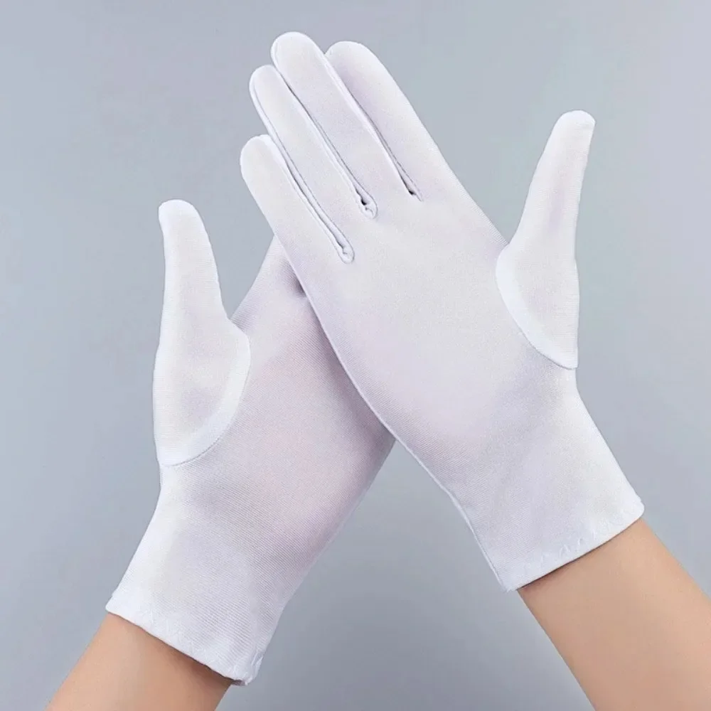 Women White Black Simple and Thin Full-Finger Gloves, Daily Wear Decorative Etiquette Gloves, Elastic and Comfortable Fit Gloves