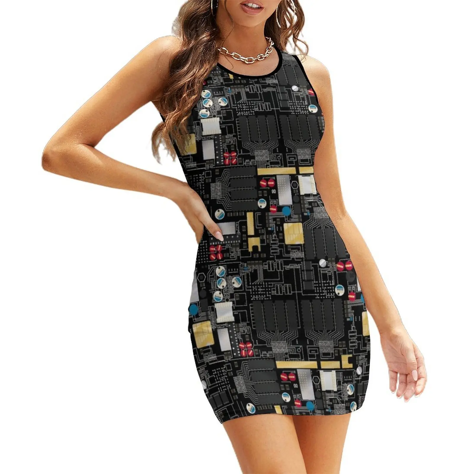 

Black circuit board Sleeveless Sundress evening dresses women dresses for woman 2025 bandage dress