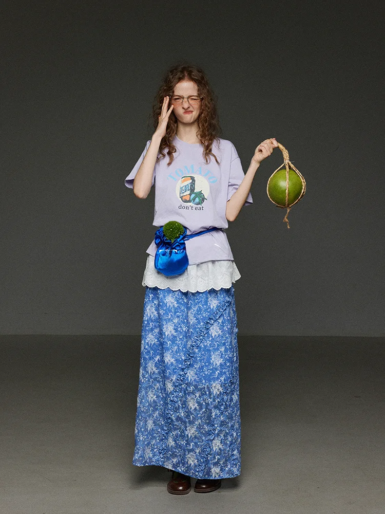 

TNIT Ретро Фиолетовый Принт Letter ort Sve Женская Футболка Лето Новый Свободный Дизайн Sense f Sve Топ Creative Commute Sle