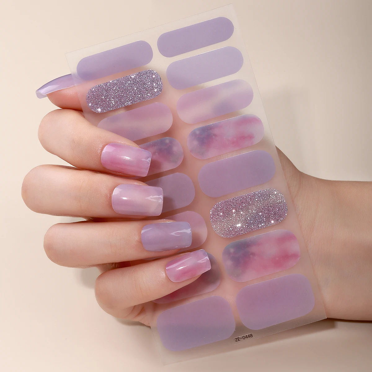 16Tips DIY Baking-Free Nail Stickers Glitter Gradient Nail Patch Full Cover Adhesive Nail Wraps Manicures Decoration Decal