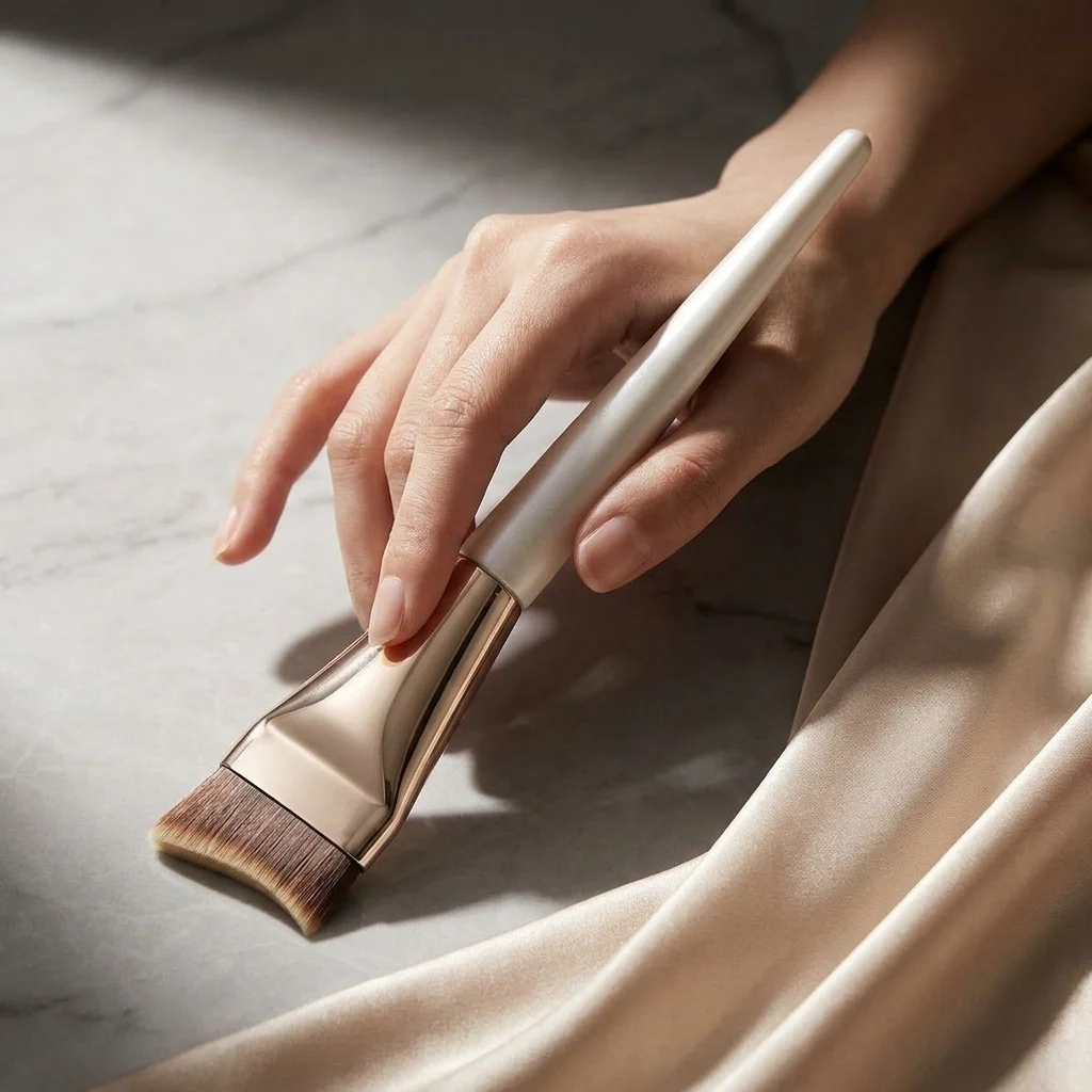 Curved Contoured Fishtail Foundation Brush Ultra-Thin Angled Face Blending Cream Brush Soft Bristle Makeup Tool