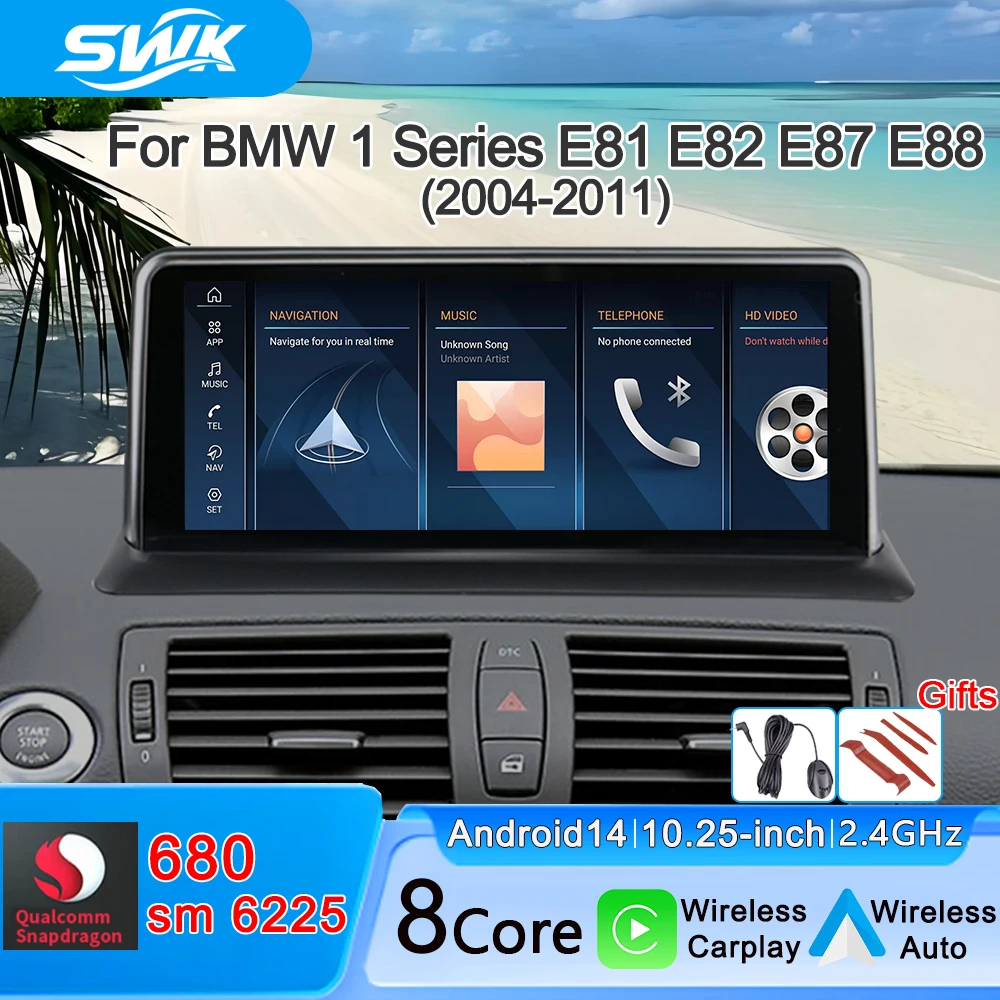 10.25'' Android14 For BMW 1 Series E81 E82 E87 E88 2004-2011 Car Multimedia Player Wireless Carplay/Auto WiFi 4G Car Smart Radio