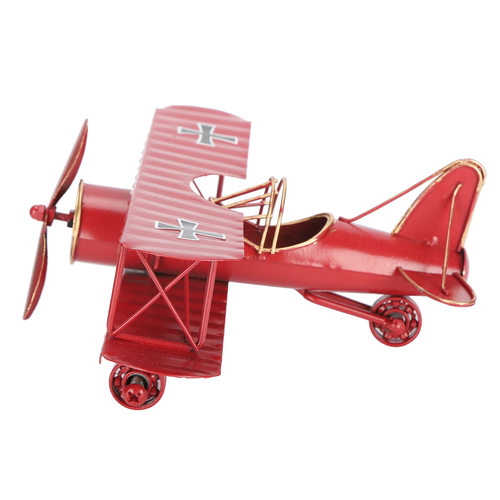 

ZK40 Iron Airplane Model Red Vintage Biplane Handicraft for Home Decoration Cafe Ornament