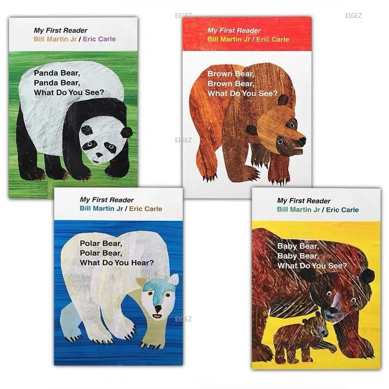 Brown Bear 4 buku gambar pencerahan anak-anak bahasa Inggris, buku gambar kognitif pendidikan anak dini, ibu dan ayah