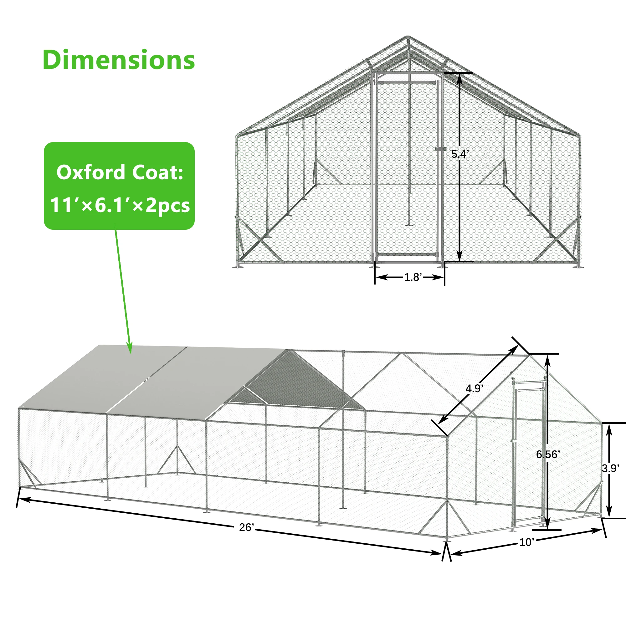 3x8m Heavy Duty Hot Dipped Galvanized Steel Walk In Chicken Coop Waterproof UV Oxford Cover Outdoor Poultry Cage for Ducks Geese